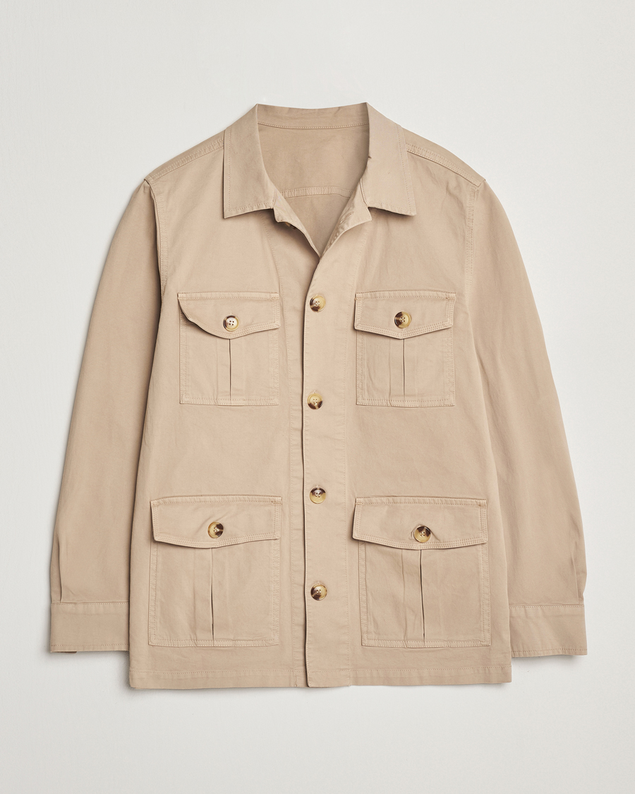 Hombres | Camisas | Oscar Jacobson | Safari Cotton Shirt Jacket Beige