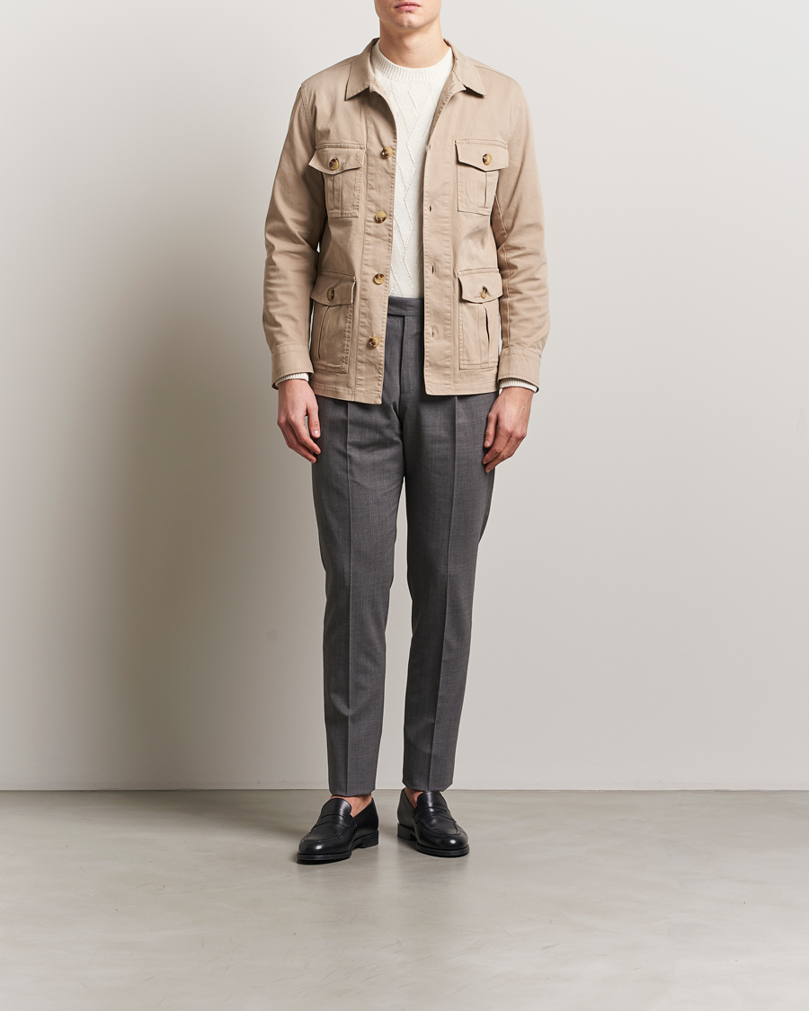 Hombres | Camisas | Oscar Jacobson | Safari Cotton Shirt Jacket Beige