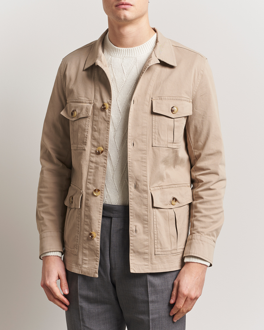 Hombres | Camisas | Oscar Jacobson | Safari Cotton Shirt Jacket Beige