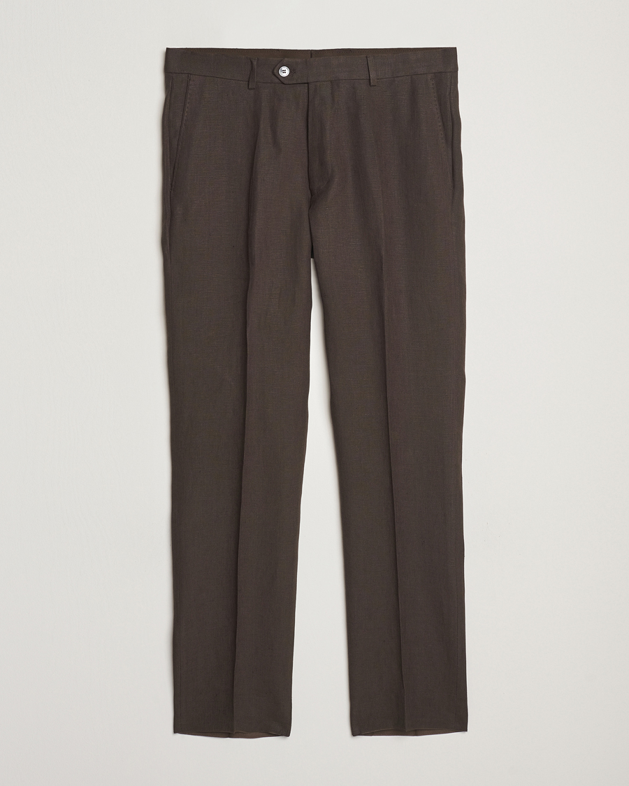 Hombres | Pantalones | Oscar Jacobson | Dandy Linen Trousers Brown