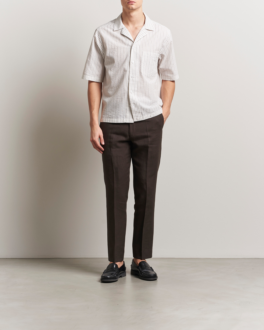 Hombres | Pantalones | Oscar Jacobson | Dandy Linen Trousers Brown