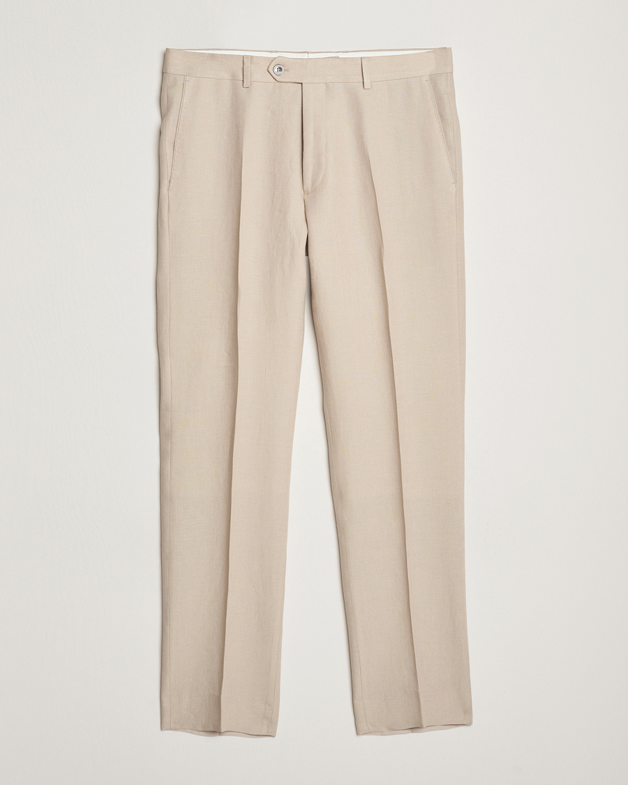 Hombres | Pantalones | Oscar Jacobson | Dandy Linen Trousers Beige