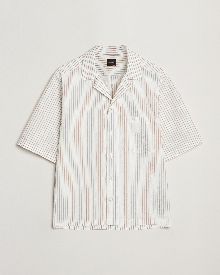 Hombres | Camisas | Oscar Jacobson | Cuban Short Sleeve Seersucker Shirt White
