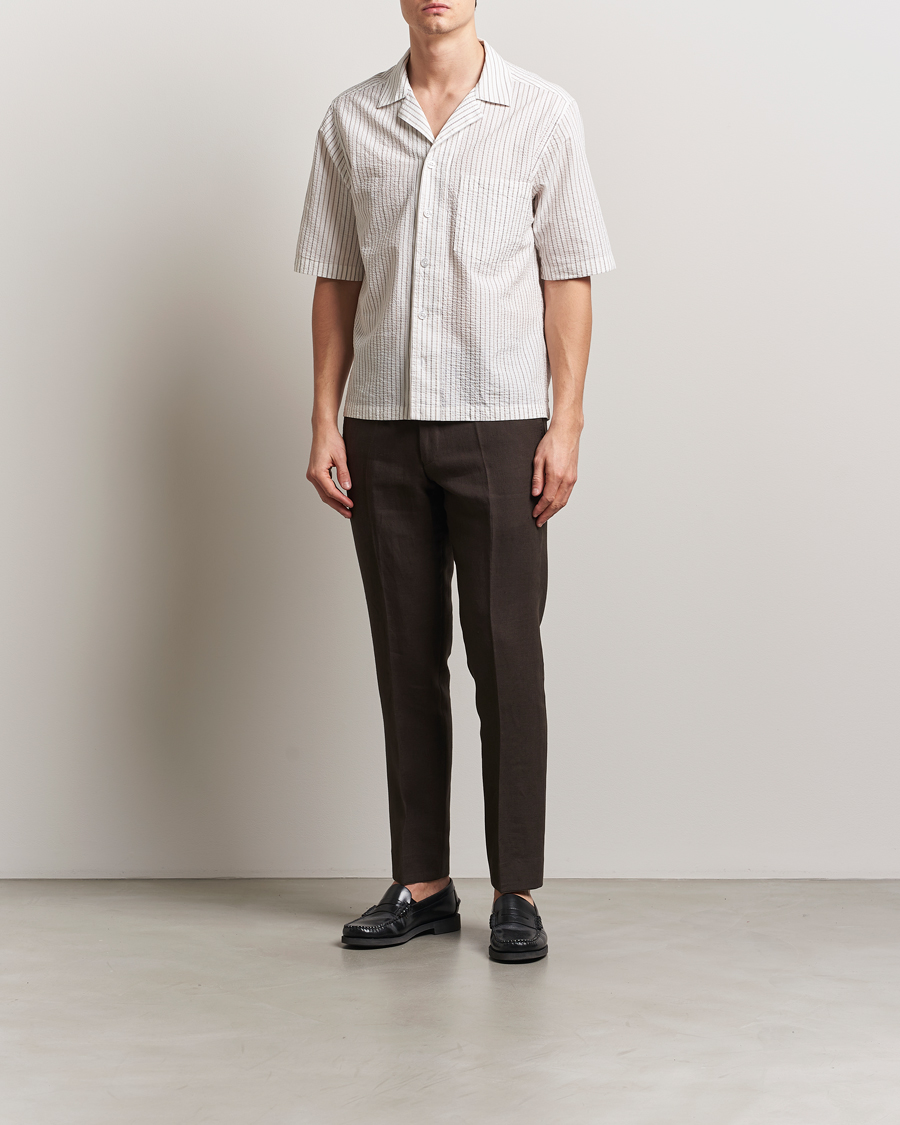 Hombres | Camisas | Oscar Jacobson | Cuban Short Sleeve Seersucker Shirt White