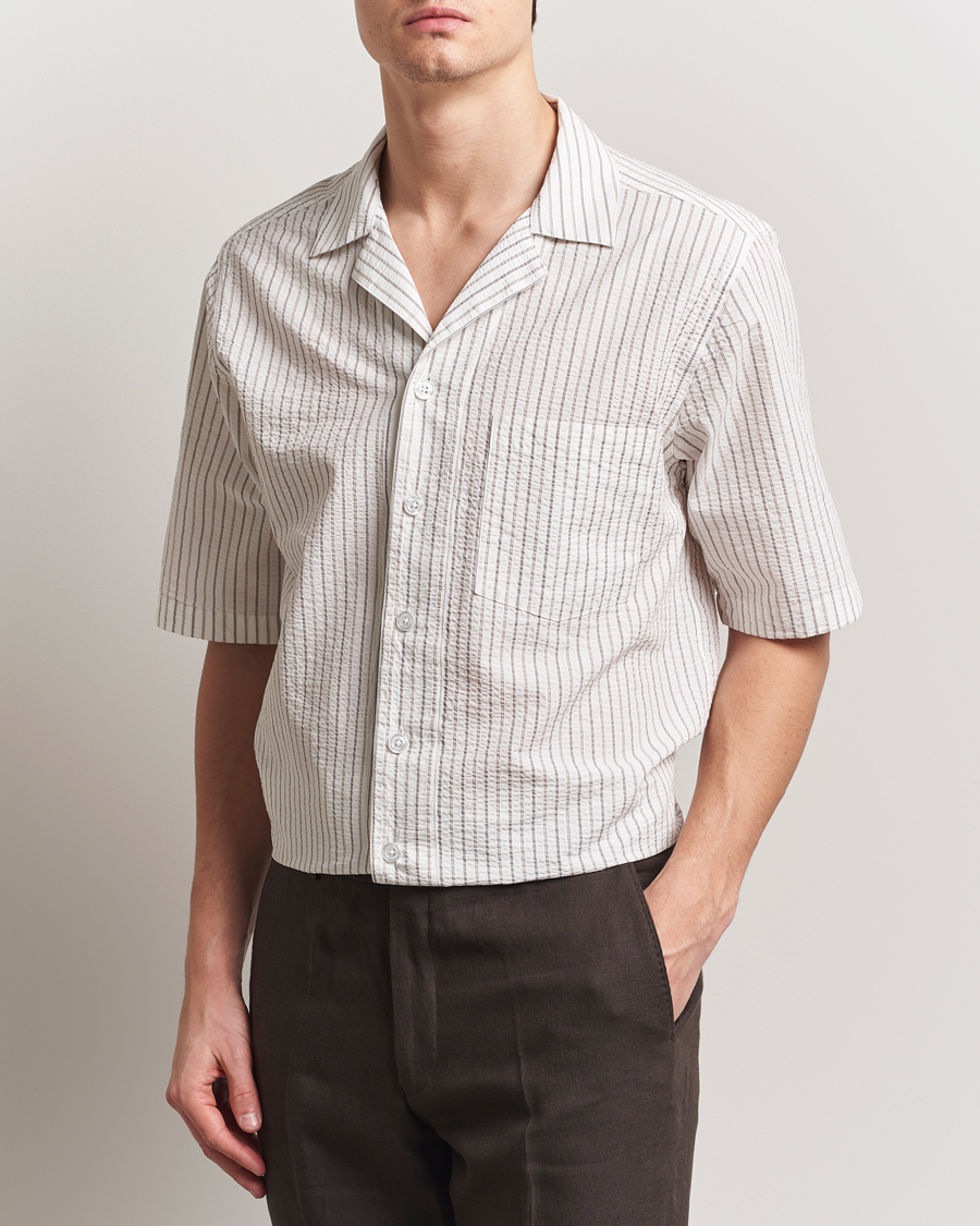 Hombres | Camisas | Oscar Jacobson | Cuban Short Sleeve Seersucker Shirt White