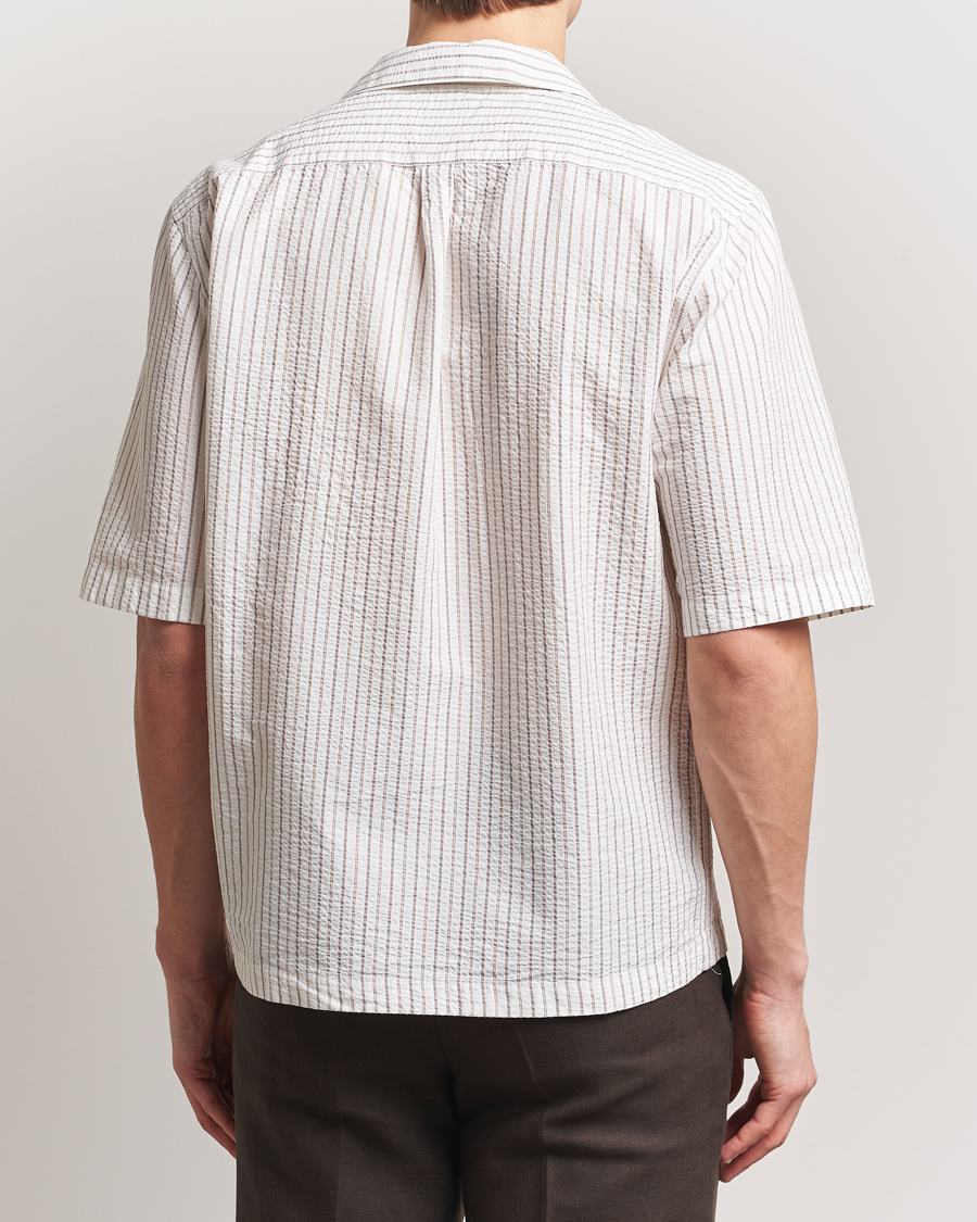 Hombres | Camisas | Oscar Jacobson | Cuban Short Sleeve Seersucker Shirt White