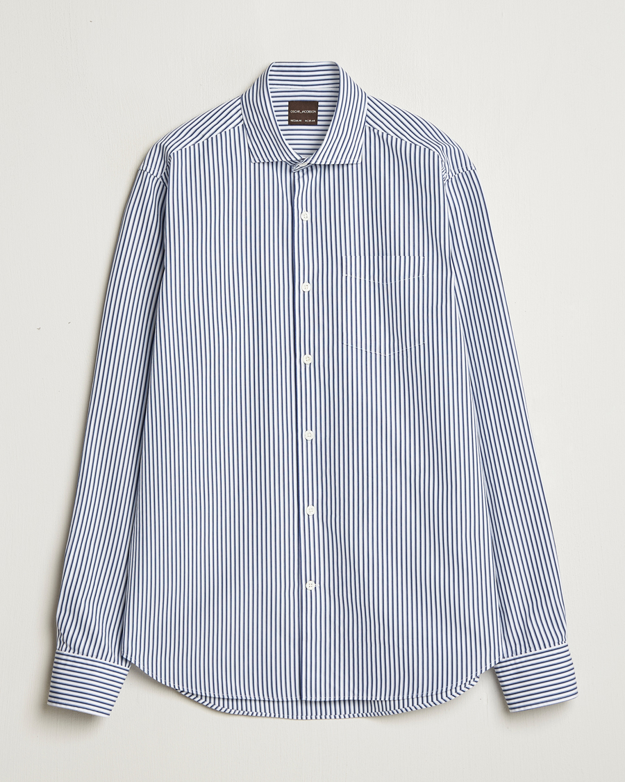 Hombres | Camisas | Oscar Jacobson | Wide Spread Washed Stripe Shirt White/Blue