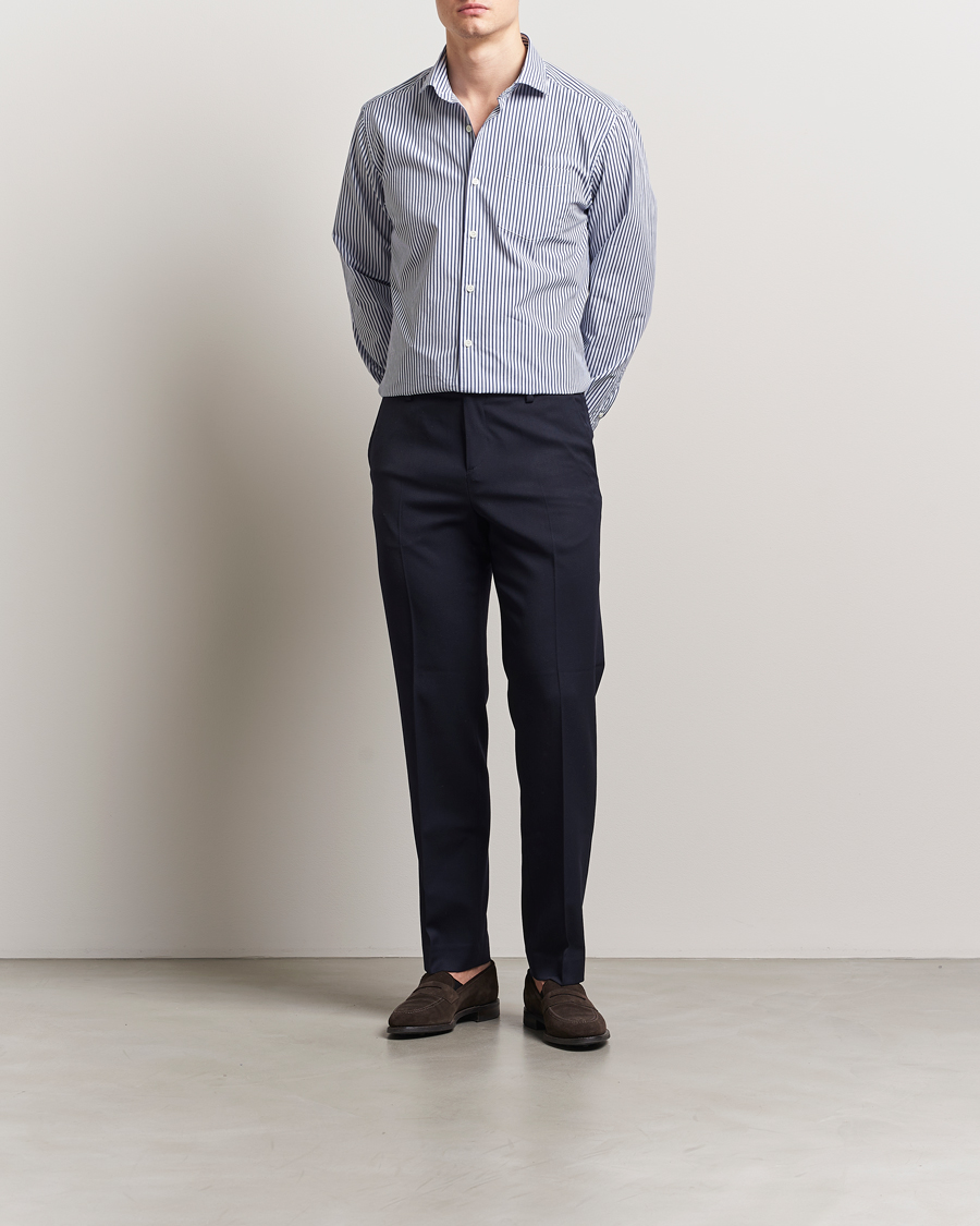 Hombres | Camisas | Oscar Jacobson | Wide Spread Washed Stripe Shirt White/Blue