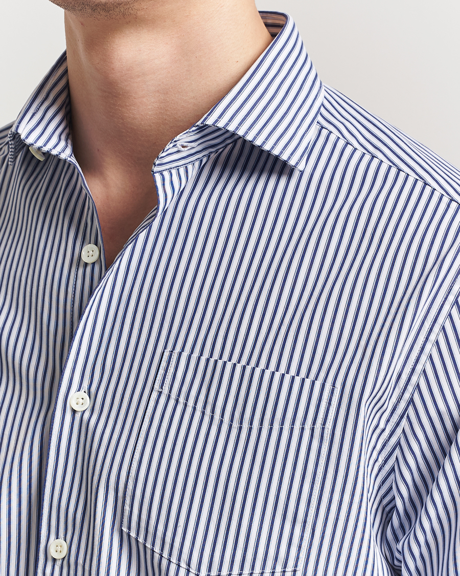 Hombres | Camisas | Oscar Jacobson | Wide Spread Washed Stripe Shirt White/Blue