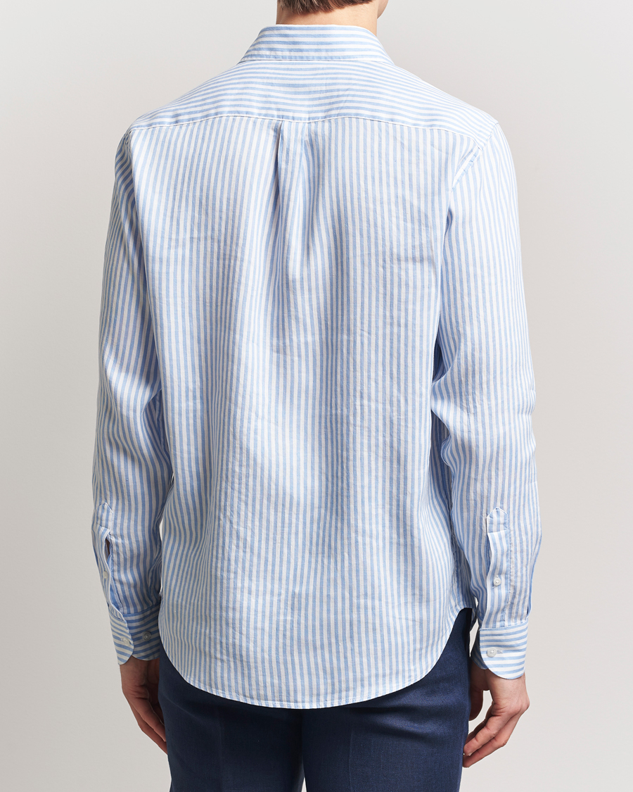 Hombres | Camisas | Oscar Jacobson | Wide Spread Linen/Cotton Venetian Stripe Shirt Blue