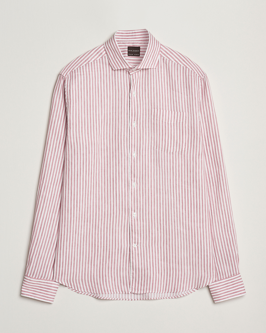 Hombres | Camisas | Oscar Jacobson | Wide Spread Linen/Cotton Venetian Stripe Shirt Red