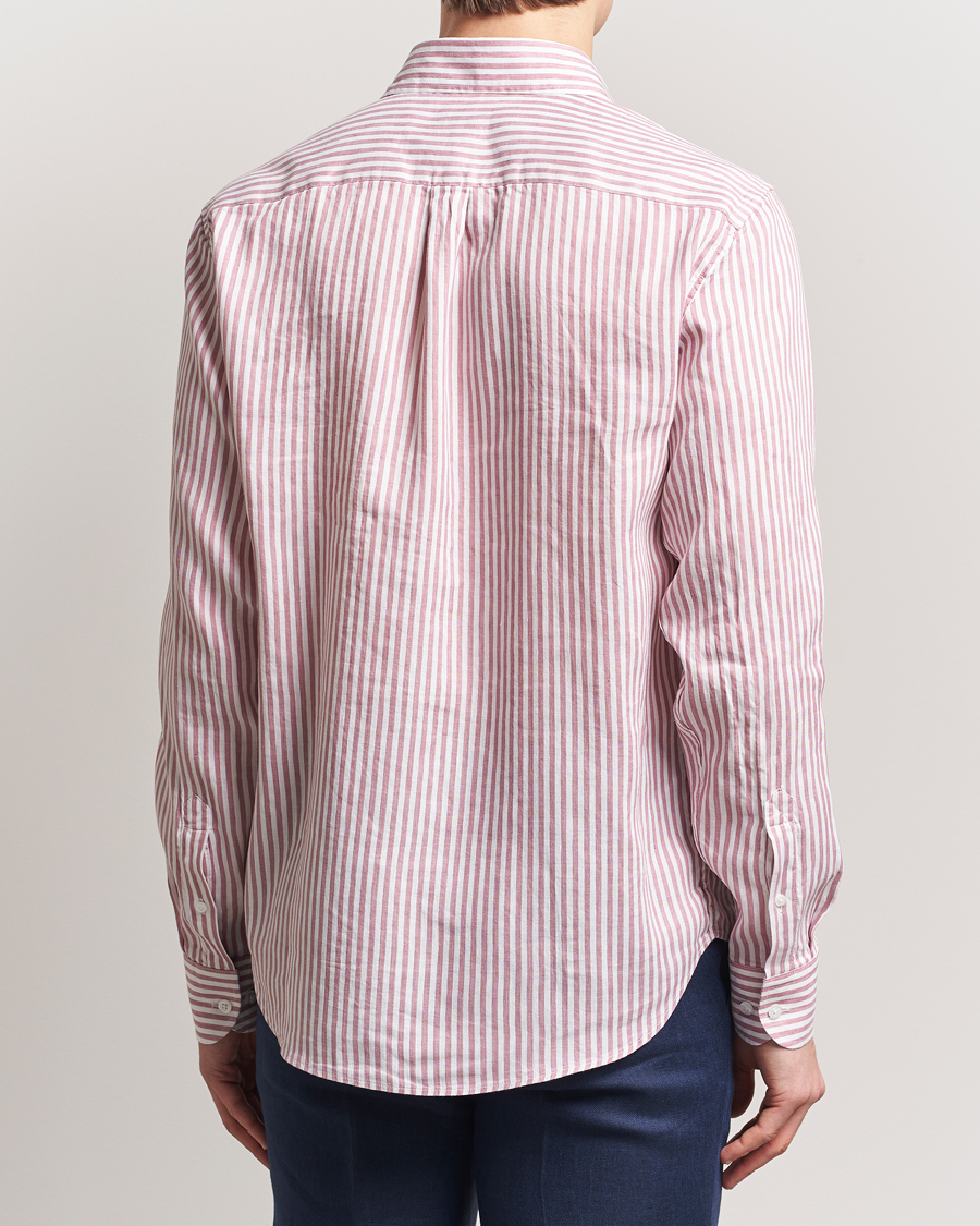 Hombres | Camisas | Oscar Jacobson | Wide Spread Linen/Cotton Venetian Stripe Shirt Red