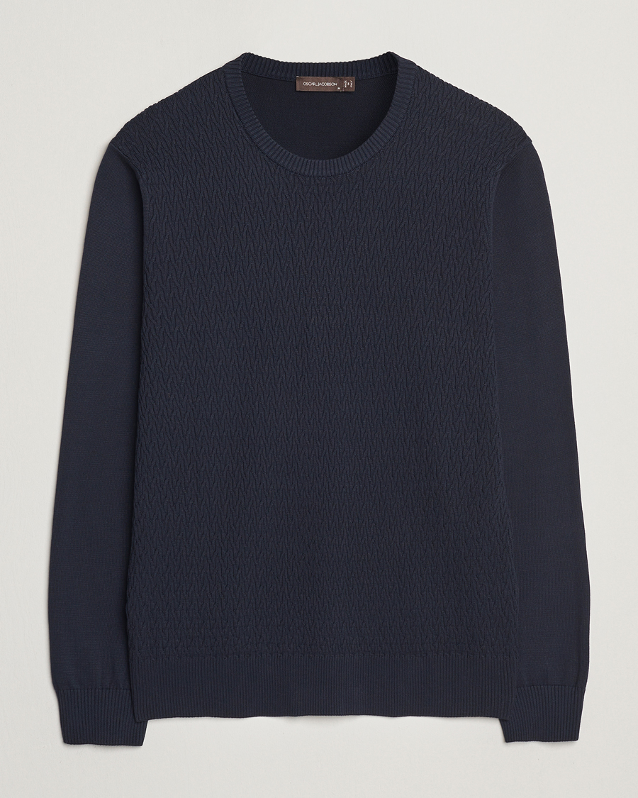 Hombres | Jerséis y prendas de punto | Oscar Jacobson | Blake Knitted Cotton Crew Navy