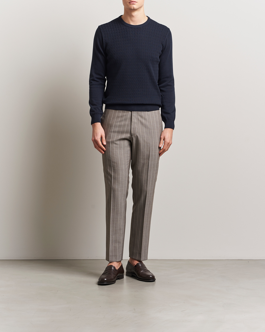 Hombres | Jerséis y prendas de punto | Oscar Jacobson | Blake Knitted Cotton Crew Navy