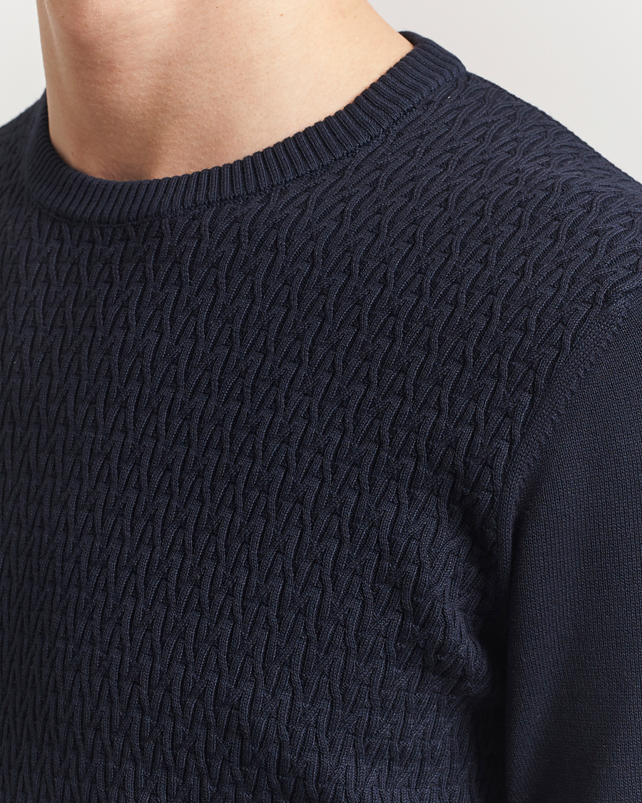 Hombres | Jerséis y prendas de punto | Oscar Jacobson | Blake Knitted Cotton Crew Navy