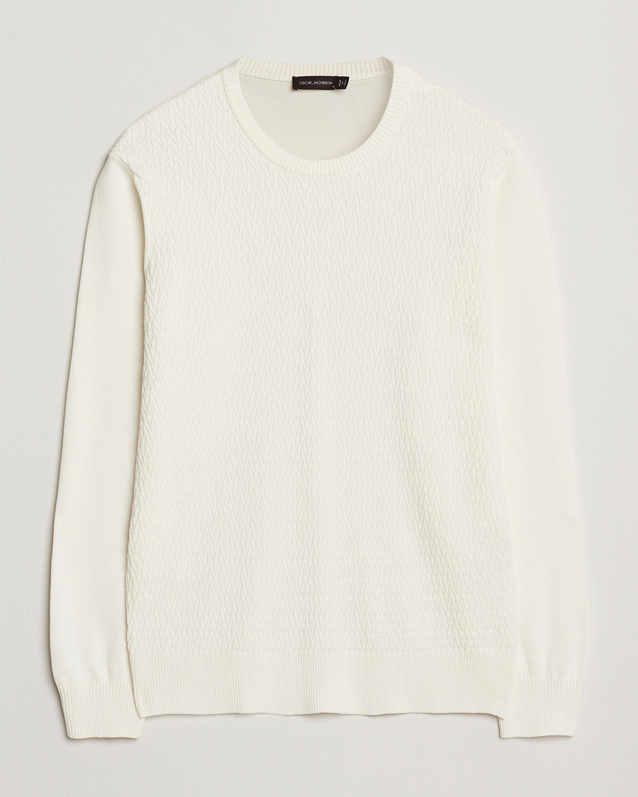 Hombres | Jerséis y prendas de punto | Oscar Jacobson | Blake Knitted Cotton Crew White