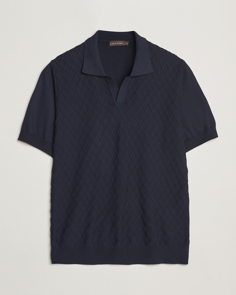 Hombres | Polos | Oscar Jacobson | Mirza Structured Cotton Polo Navy