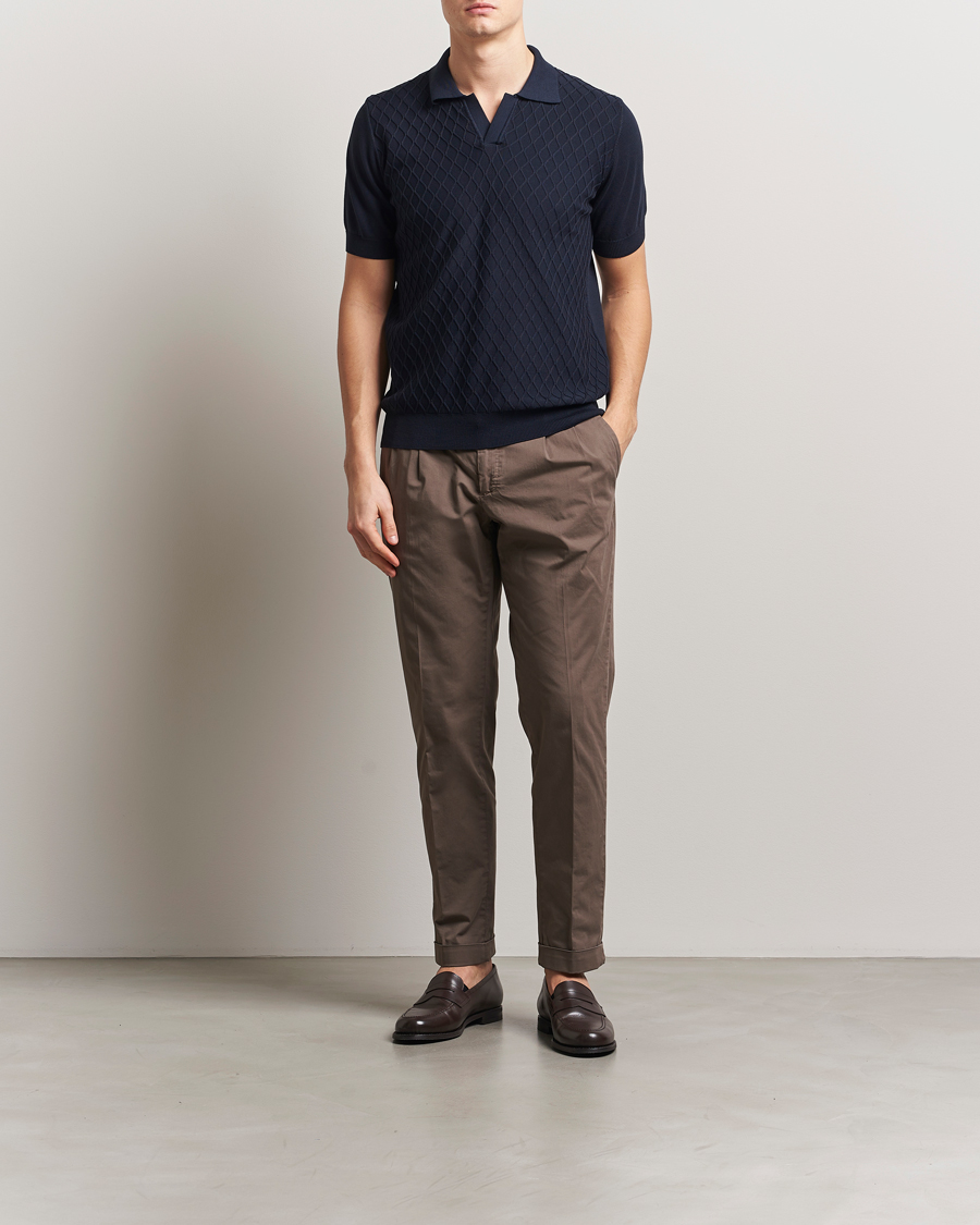 Hombres | Polos | Oscar Jacobson | Mirza Structured Cotton Polo Navy