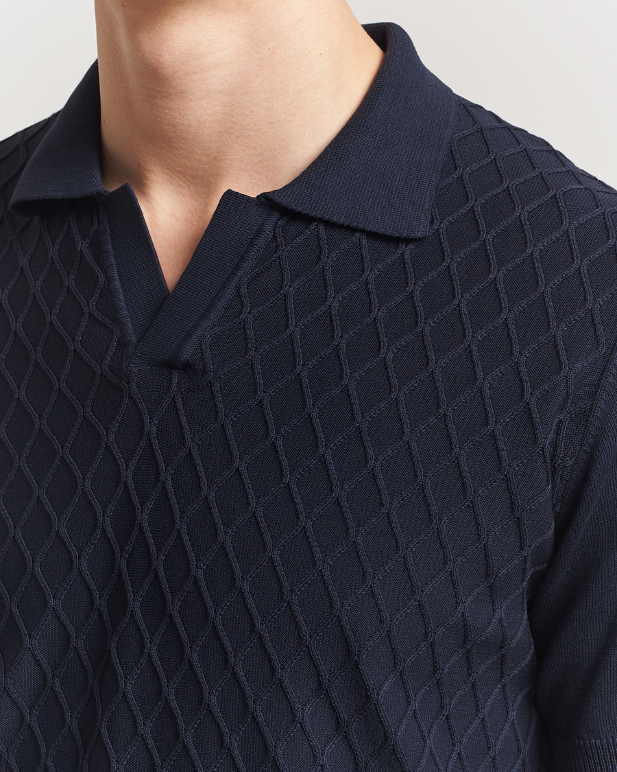Hombres | Polos | Oscar Jacobson | Mirza Structured Cotton Polo Navy