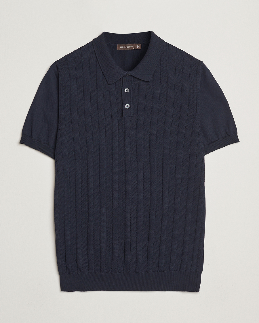 Hombres | Polos | Oscar Jacobson | Barto Structured Cotton Polo Navy
