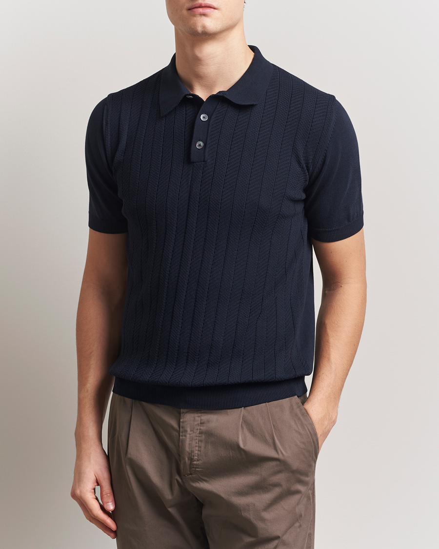 Hombres | Polos | Oscar Jacobson | Barto Structured Cotton Polo Navy