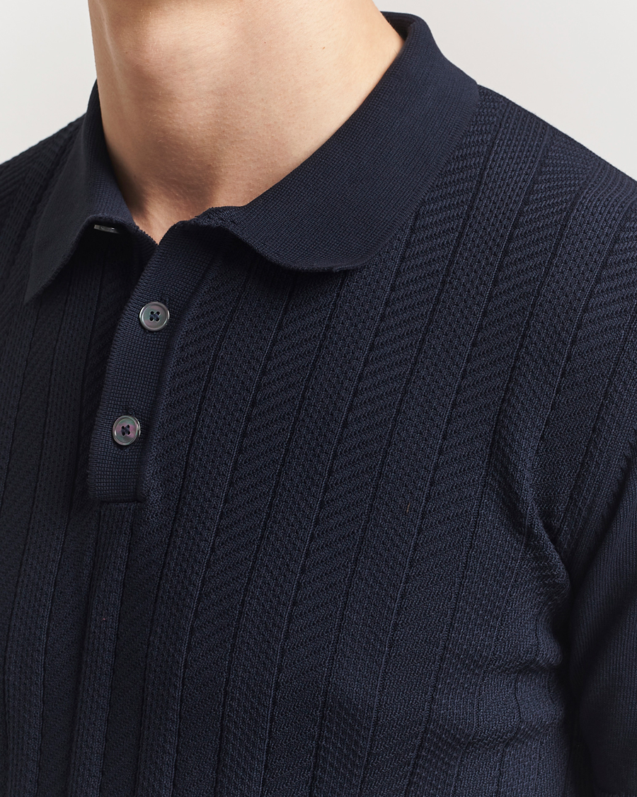 Hombres | Polos | Oscar Jacobson | Barto Structured Cotton Polo Navy