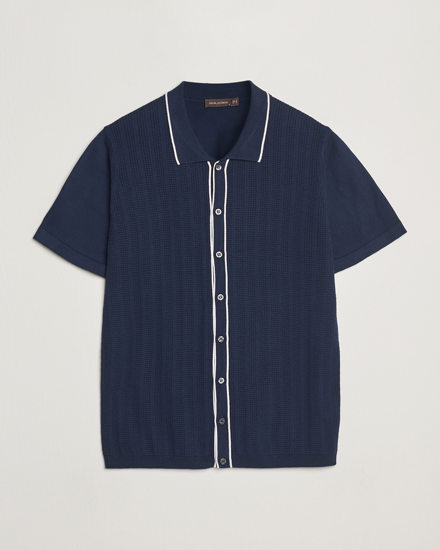 Hombres | Polos | Oscar Jacobson | Barker Knitted Polo Navy