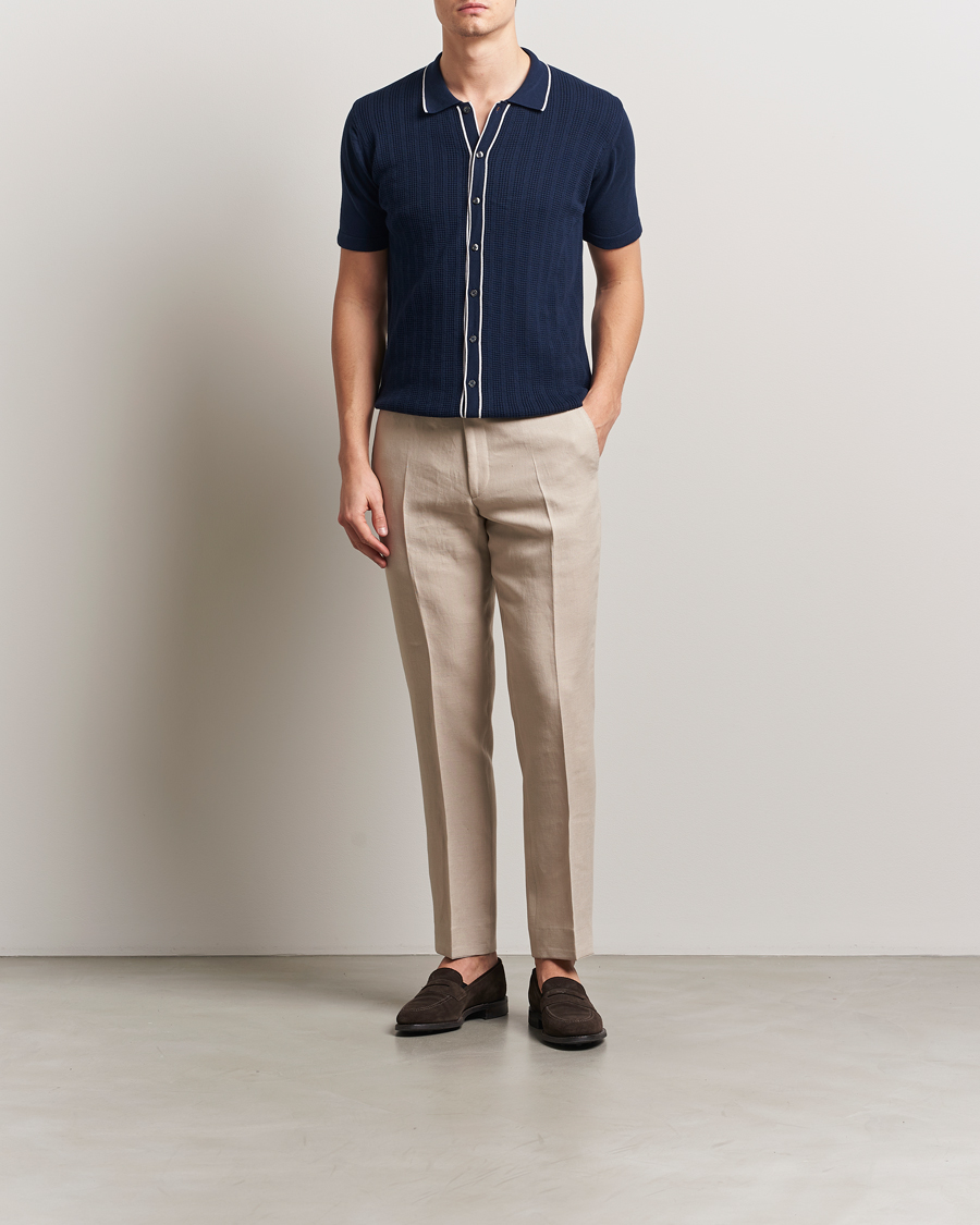 Hombres | Polos | Oscar Jacobson | Barker Knitted Polo Navy