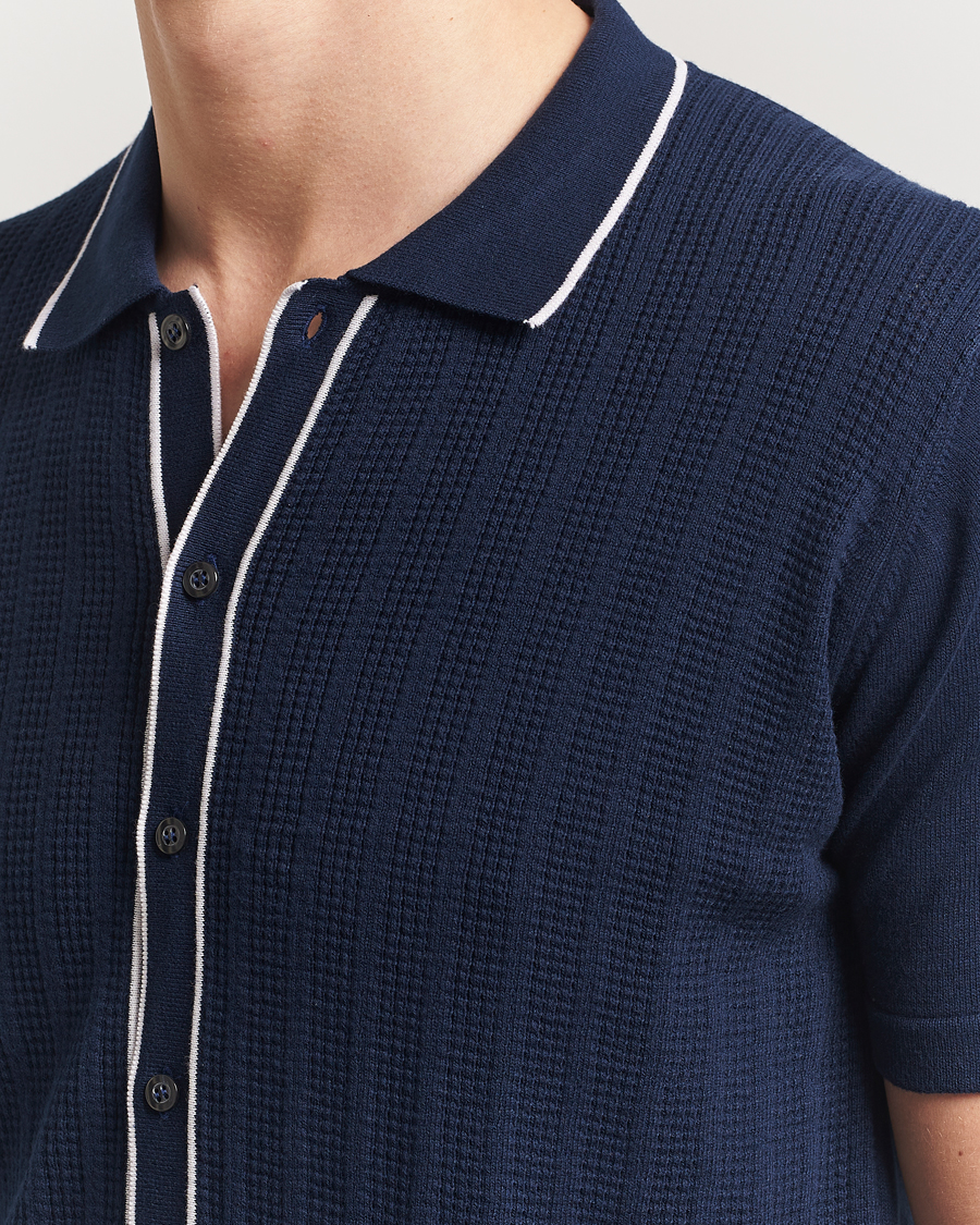 Hombres | Polos | Oscar Jacobson | Barker Knitted Polo Navy