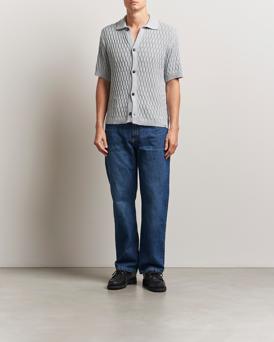 Hombres | Camisas | Peregrine | Cove Knitted Short Sleeve Shirt Washed Denim