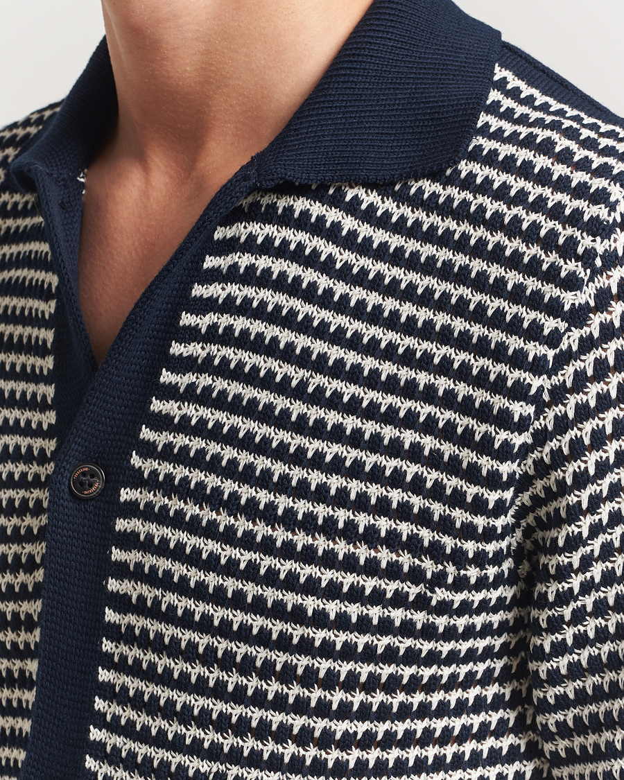 Hombres | Camisas | Peregrine | Island Crochet Knitted Shirt Navy