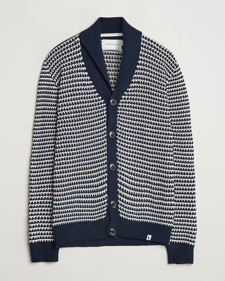 Hombres | Jerséis y prendas de punto | Peregrine | Island Crochet Knitted Cardigan Navy