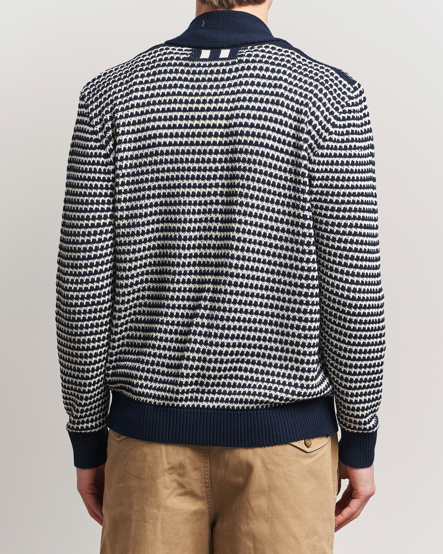 Hombres | Jerséis y prendas de punto | Peregrine | Island Crochet Knitted Cardigan Navy