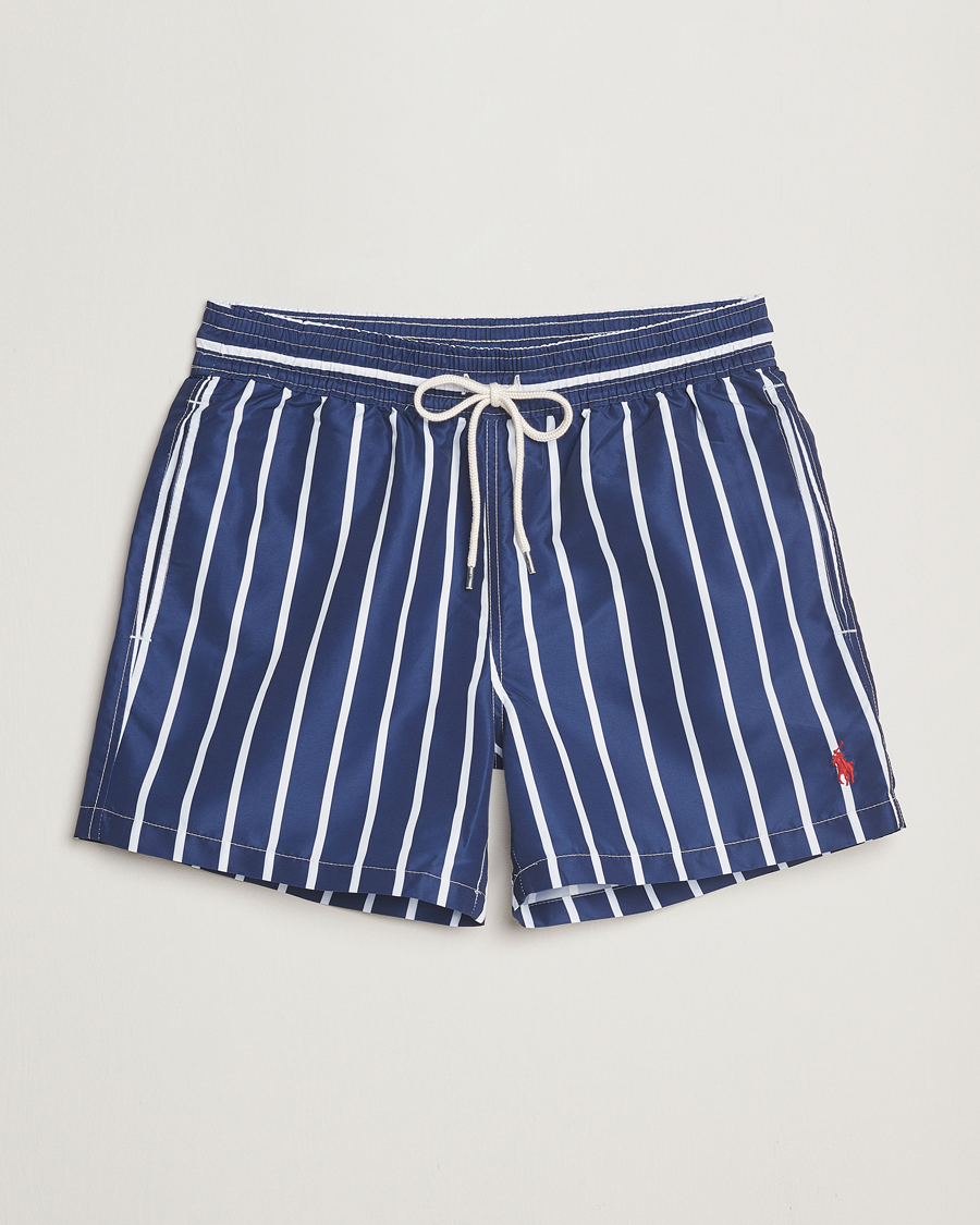 Hombres | Bañadores | Polo Ralph Lauren | Traveler Boxer Swimshorts Navy Vertical Wide Stripe