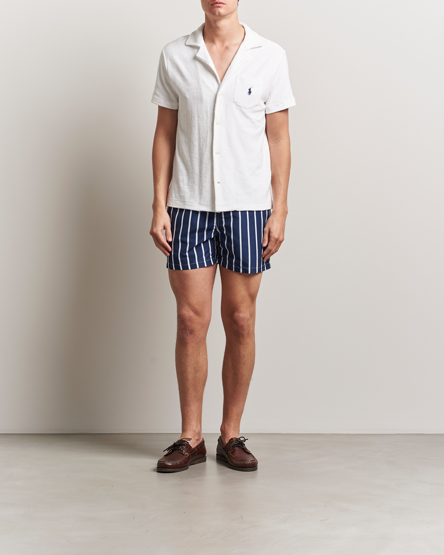 Hombres | Bañadores | Polo Ralph Lauren | Traveler Boxer Swimshorts Navy Vertical Wide Stripe