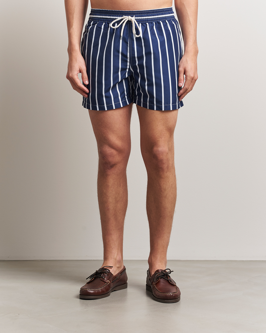 Hombres | Bañadores | Polo Ralph Lauren | Traveler Boxer Swimshorts Navy Vertical Wide Stripe