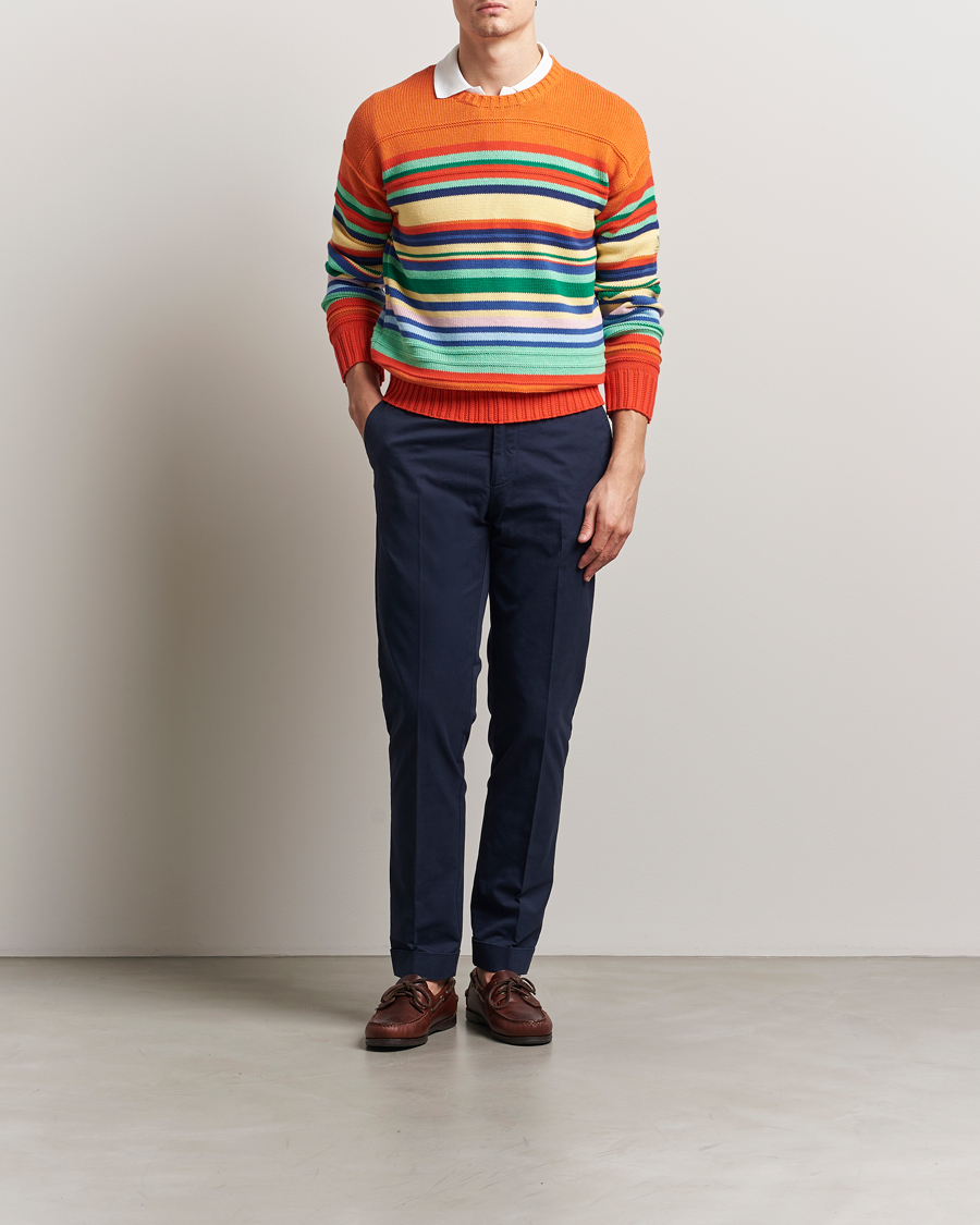 Hombres | Jerséis y prendas de punto | Polo Ralph Lauren | Cotton/Linen Stripe Sweater Orange Combo