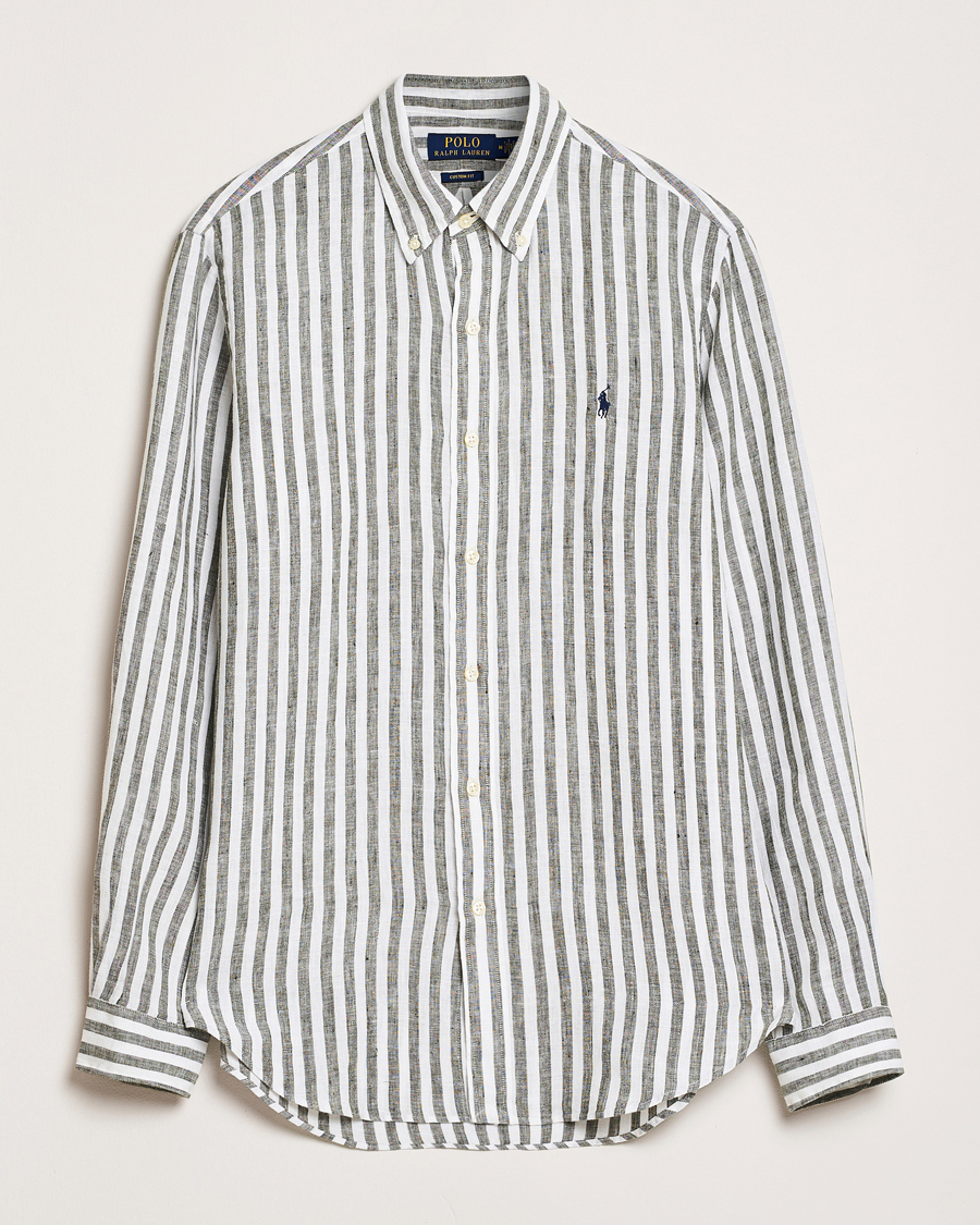 Hombres | Camisas | Polo Ralph Lauren | Custom Fit Striped Linen Shirt New Olive/White