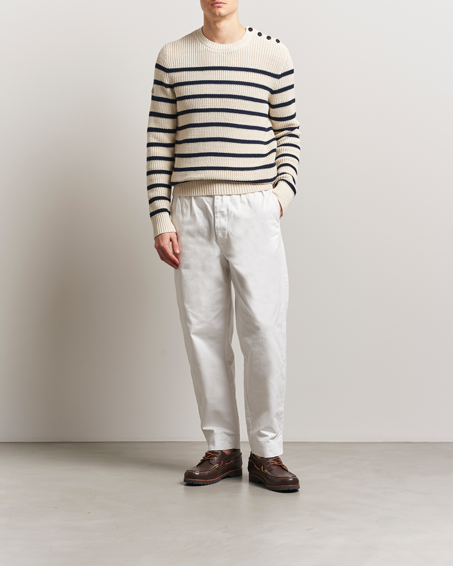 Hombres | Jerséis y prendas de punto | Polo Ralph Lauren | Cotton/Linen Striped Sweater Cream/Navy