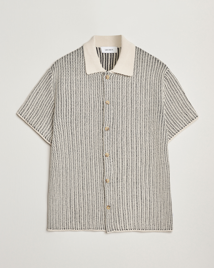 Hombres | Camisas | LES DEUX | Easton Knitted Short Sleeve Shirt Ivory/Black