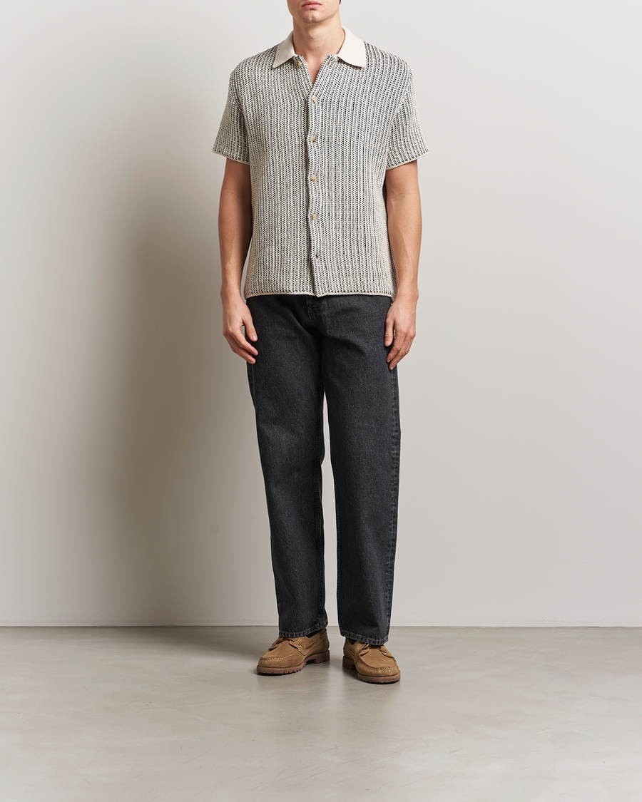 Hombres | Camisas | LES DEUX | Easton Knitted Short Sleeve Shirt Ivory/Black