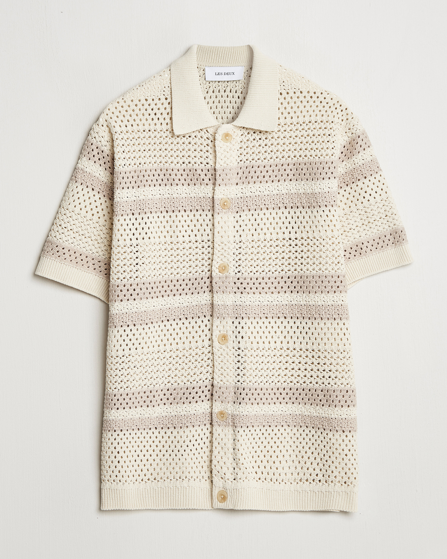 Hombres | Camisas | LES DEUX | Gianni Striped Knitted Short Sleeve Shirt Ivory