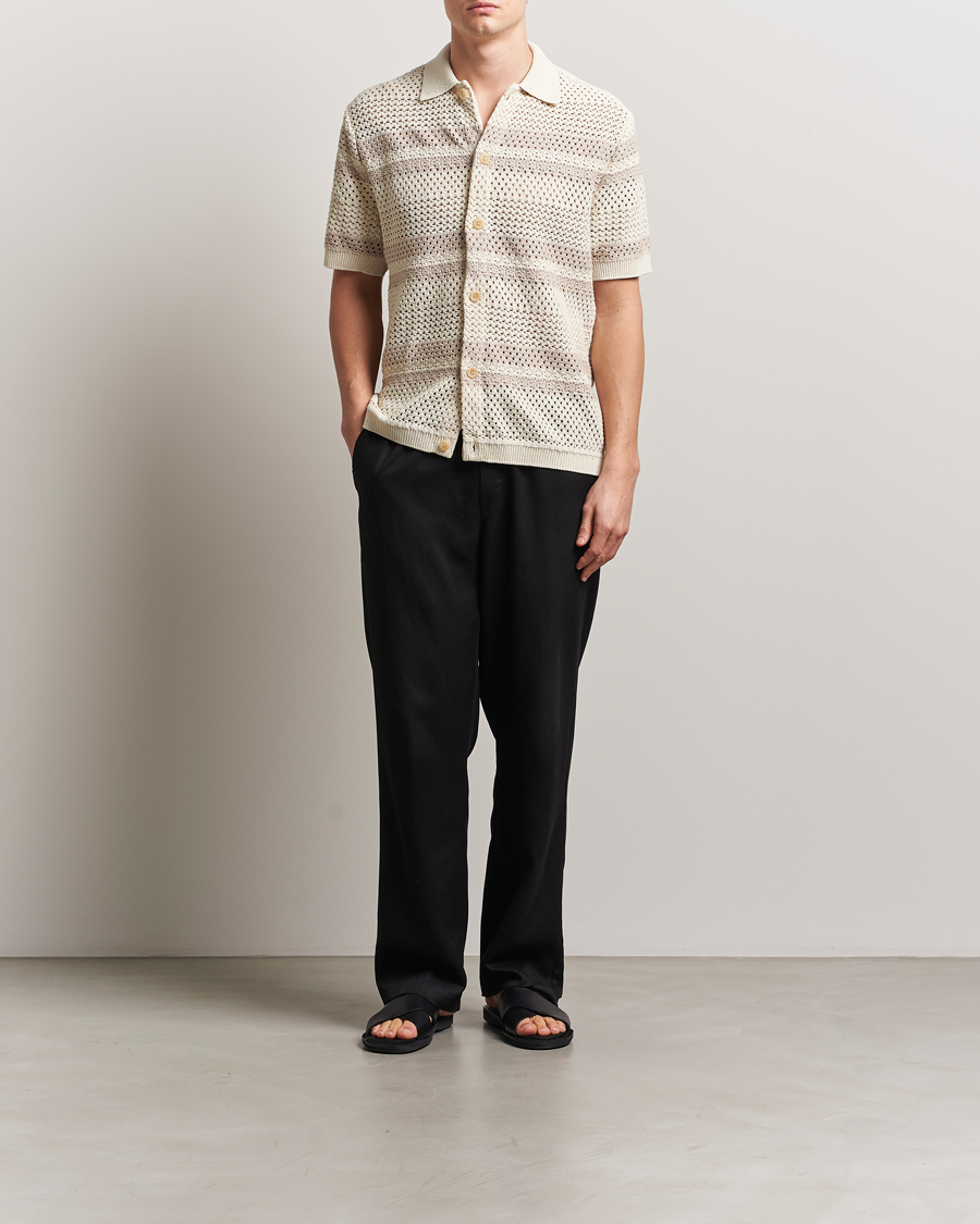 Hombres | Camisas | LES DEUX | Gianni Striped Knitted Short Sleeve Shirt Ivory