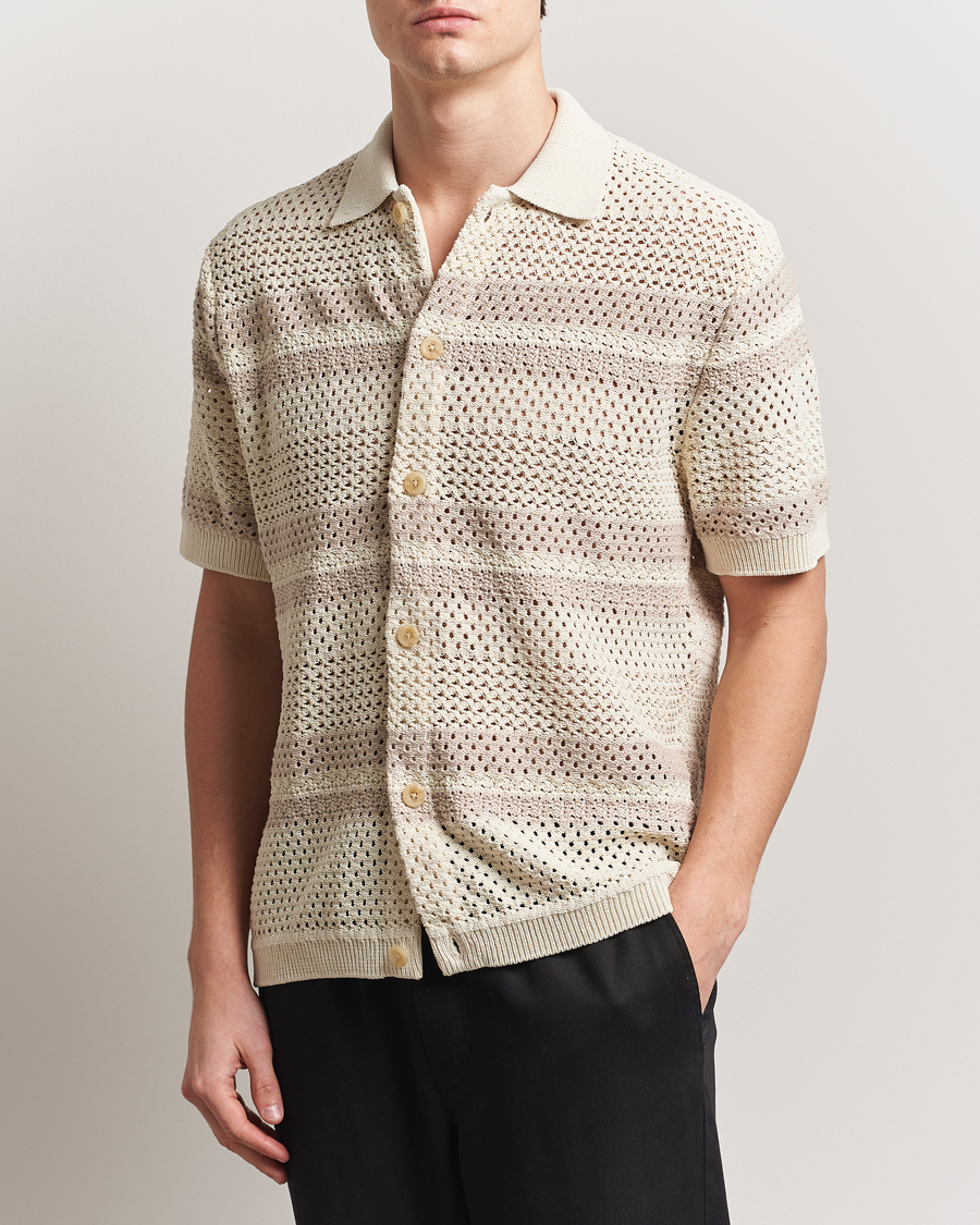 Hombres | Camisas | LES DEUX | Gianni Striped Knitted Short Sleeve Shirt Ivory