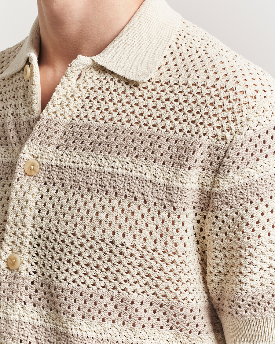 Hombres | Camisas | LES DEUX | Gianni Striped Knitted Short Sleeve Shirt Ivory