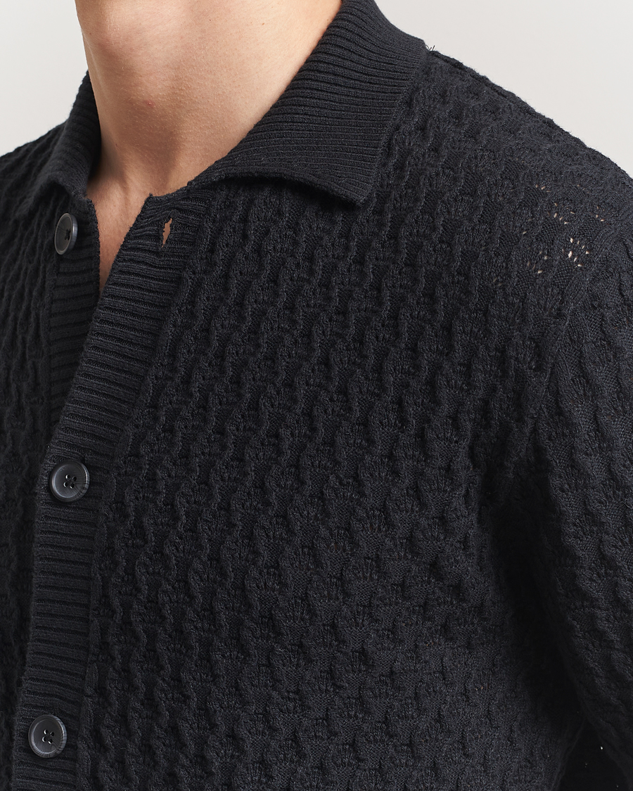Hombres | Camisas | LES DEUX | Gespertus Knitted Short Sleeve Shirt Black
