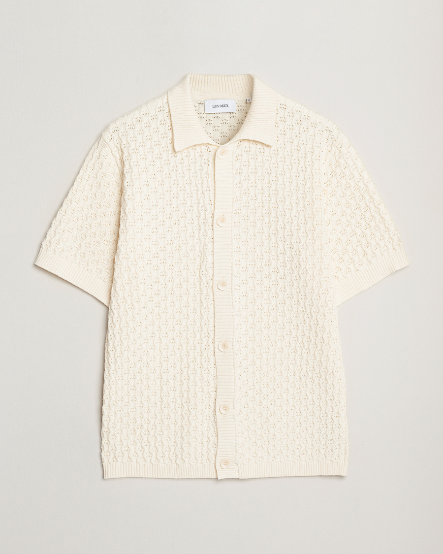 Hombres | Camisas | LES DEUX | Gespertus Knitted Short Sleeve Shirt Ivory