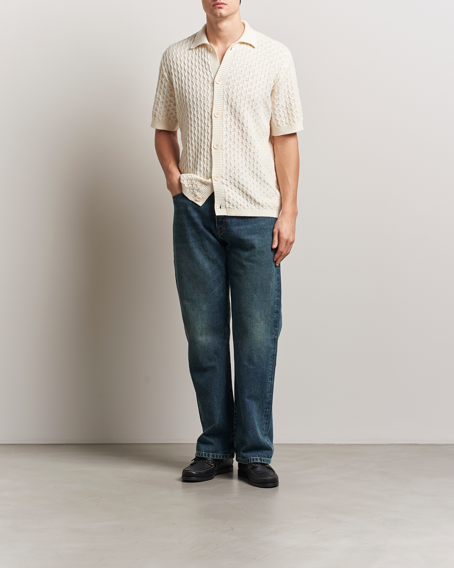 Hombres | Camisas | LES DEUX | Gespertus Knitted Short Sleeve Shirt Ivory