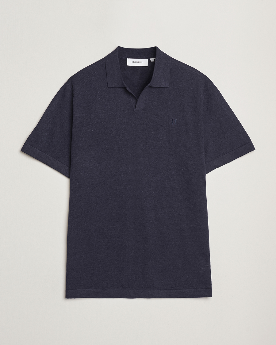 Hombres | Polos | LES DEUX | Emmanuel Linen/Cotton Polo Knit Dark Navy
