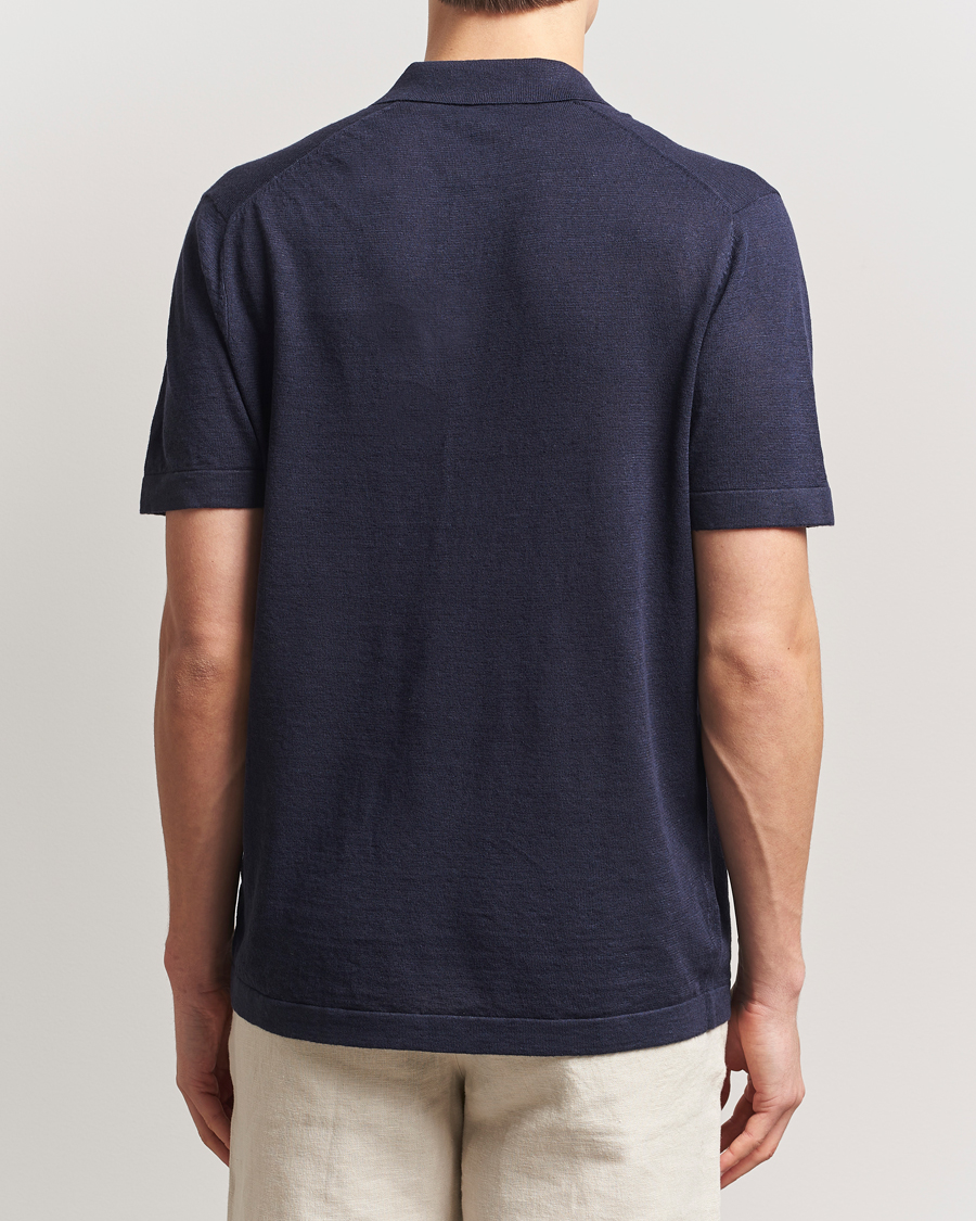 Hombres | Polos | LES DEUX | Emmanuel Linen/Cotton Polo Knit Dark Navy